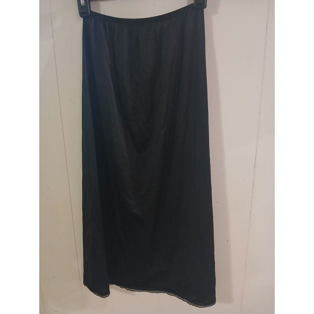 Vintage Half Slip Size Small Long Length 30" Black Nylon Slit Whimsigoth Glam